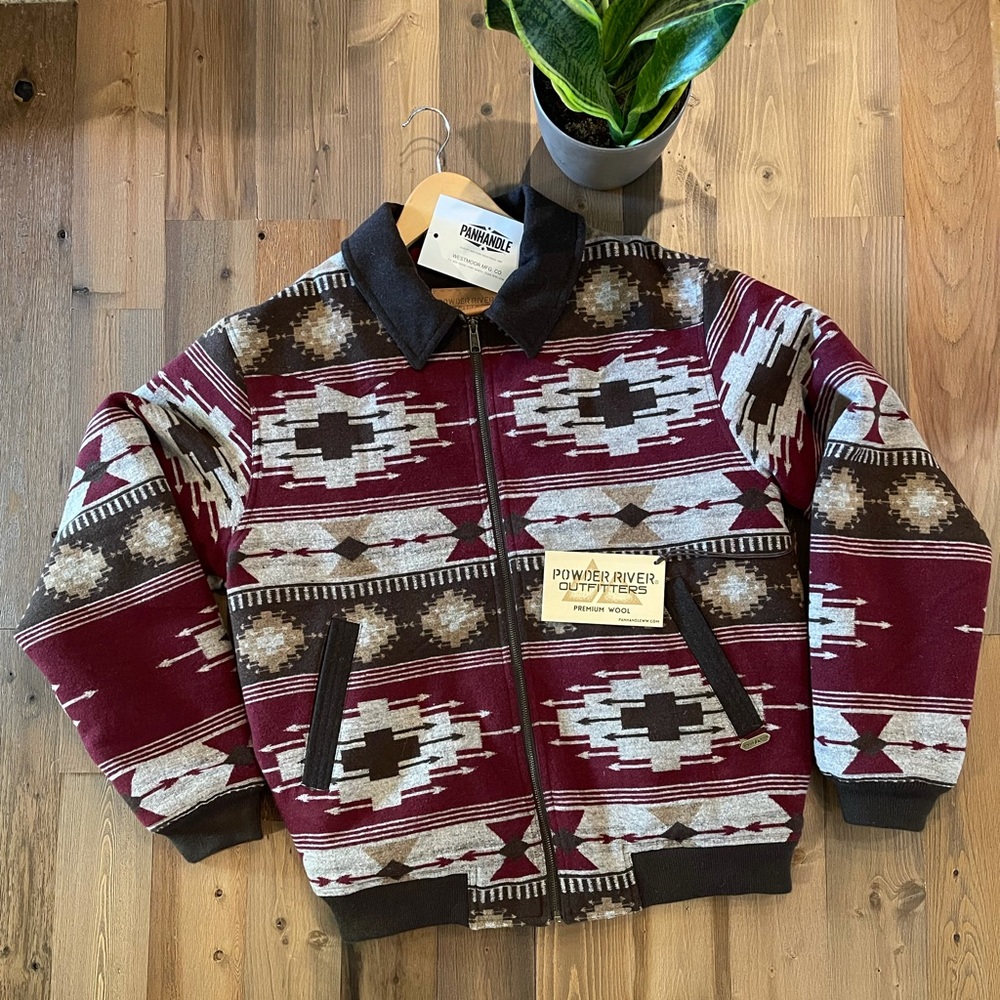 Panhandle Wool Aztec Western Bomber Jacket zip up •Powder River• ranch•Large•New